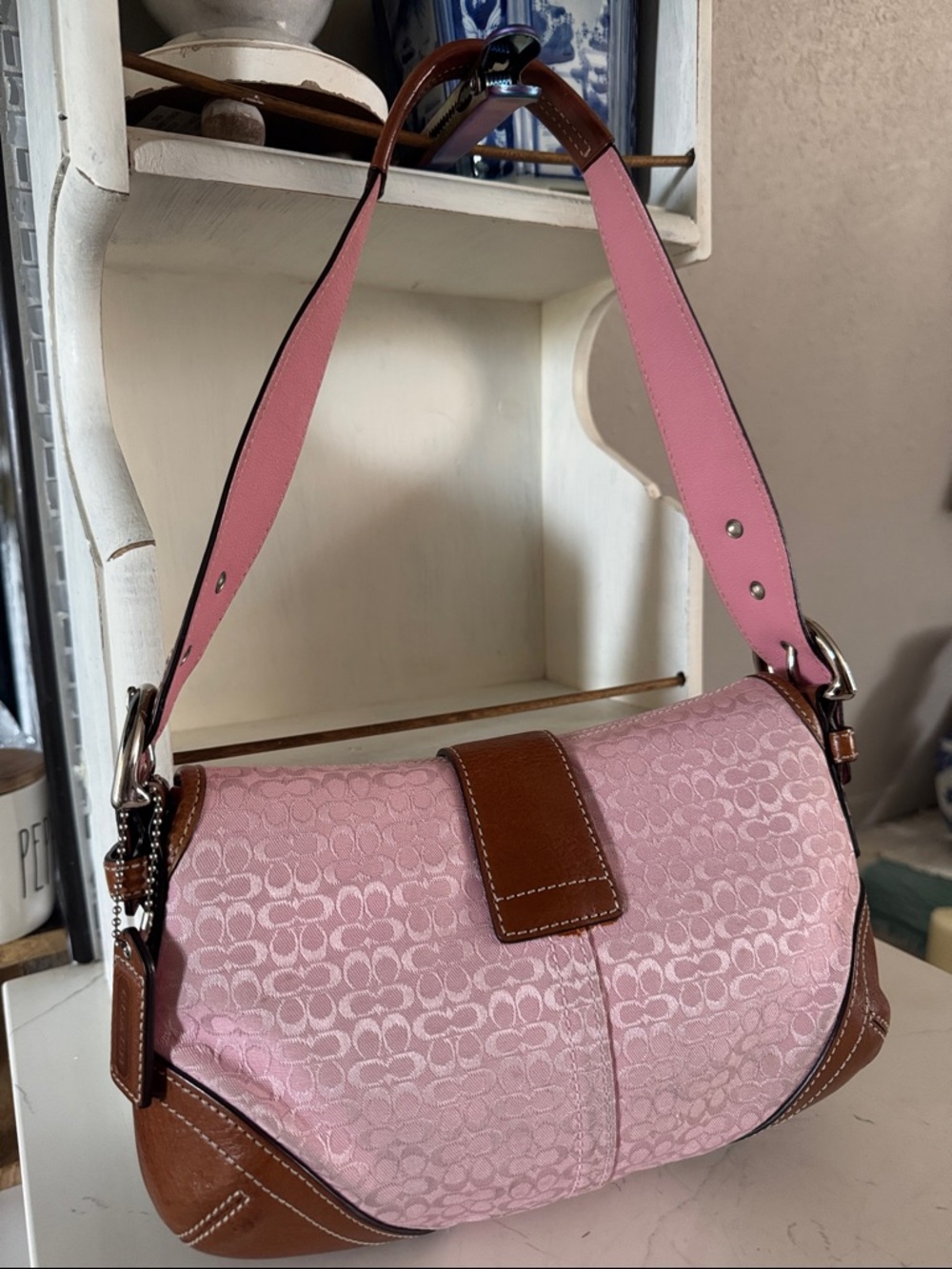Coach Pink and Brown Signature Shoulder Bag - Picture 2 of 8